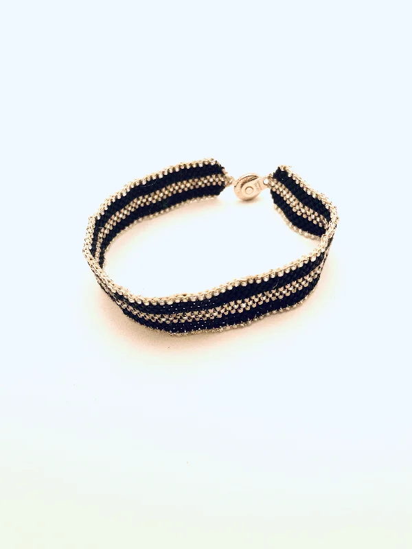 Hand-carved bracelets-Beaded Zipper Bracelet, Black