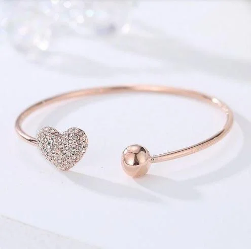 Monogram bangles-Rose Golden American Diamond Heart Bracelet