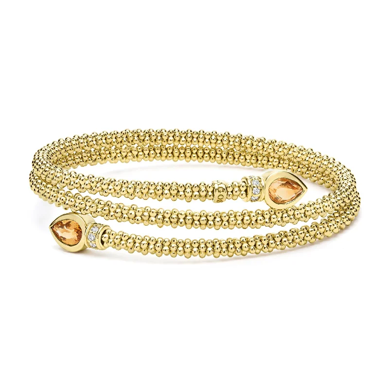 Woven cord bracelets-Studio 18K Gold Citrine and Diamond Wrap Bracelet