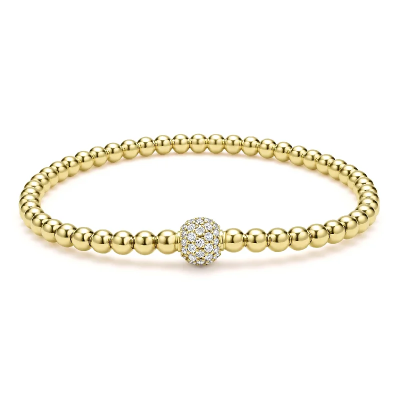 Mid-century bracelets-Caviar Gold 18K Gold and Diamond Bead Bracelet | 4mm