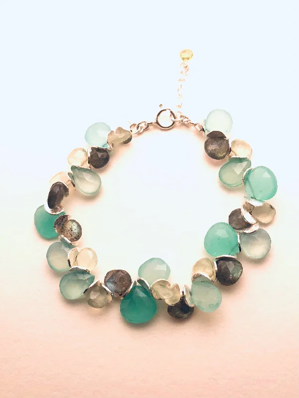 Endless charm bangles-Signature Water Color Bracelet, Labradorite, Prehnite, Chalcedony, Sterling