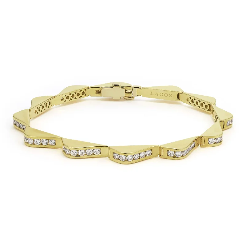 Artistic shape bracelets-Studio 18K Gold Diamond Link Wave Bracelet