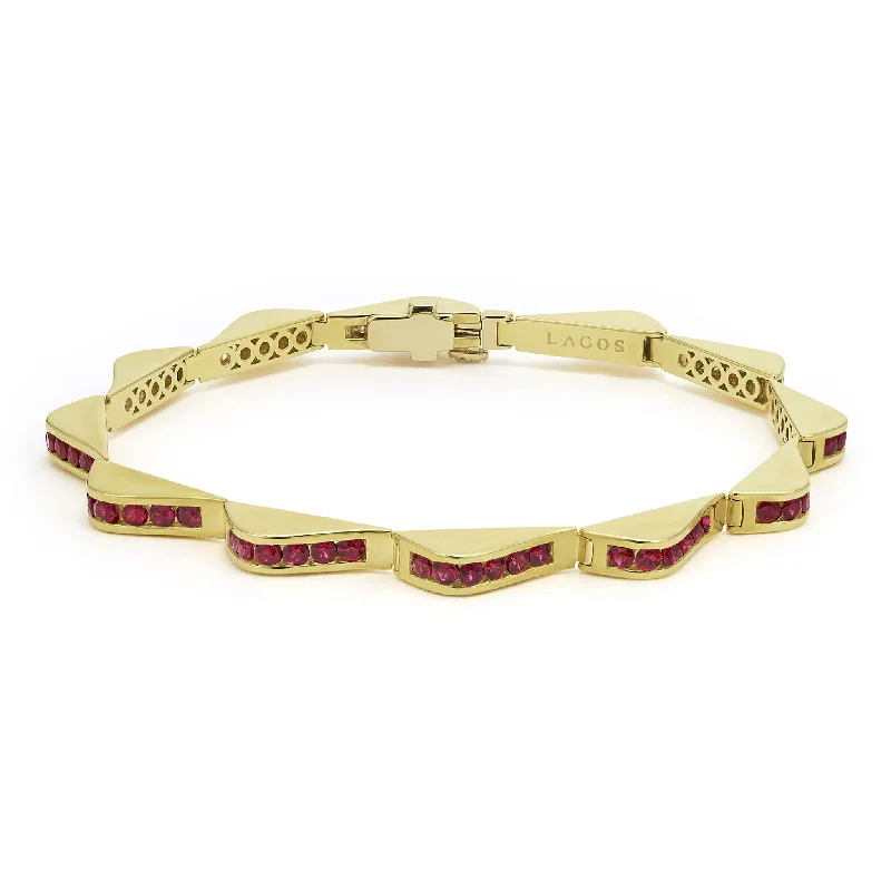 Bead trim bangles-Studio 18K Gold Ruby Link Wave Bracelet