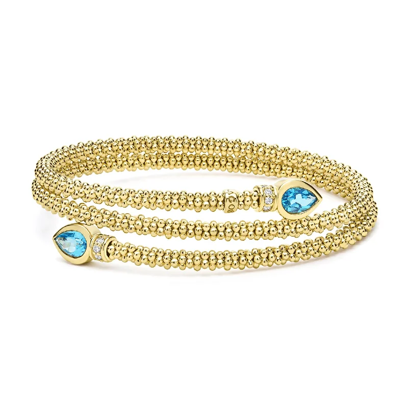 Large geometric bracelets-Studio 18K Gold Swiss Blue Topaz and Diamond Wrap Bracelet