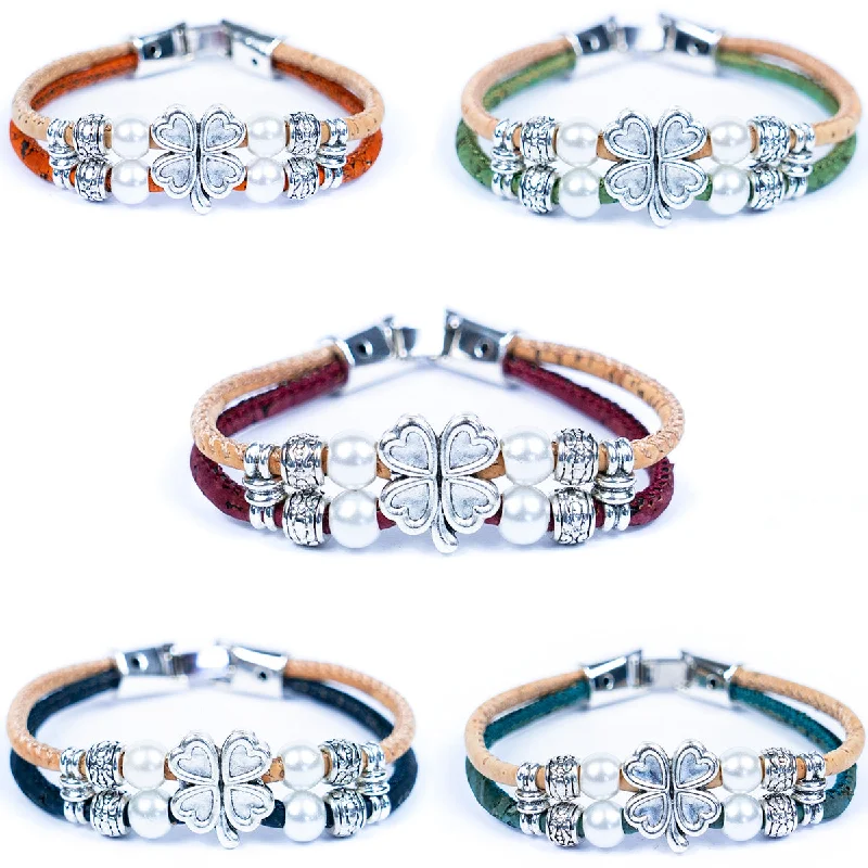 Monogram bangles-3MM round colored cork cord and flower alloy accessories handmade women's bracelet  DBR-012-MIX-5