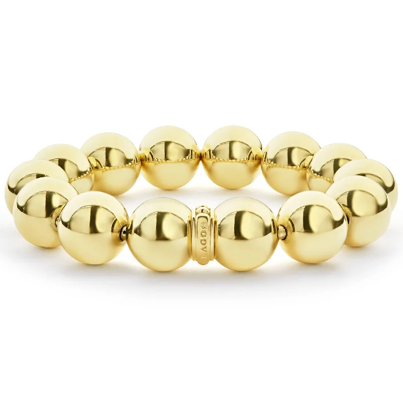 Spring clasp bracelets-Caviar Gold 18K Gold Bead Bracelet 15mm