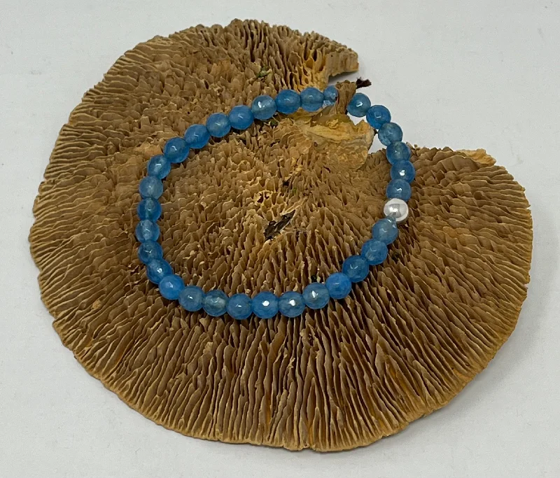 Flower carved bracelets-Faceted Blue Jade Bracelet