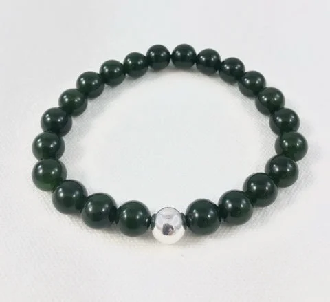 Aged bronze bangles-Men's Bracelet, Canadian Jade with Sterling Silver Bead