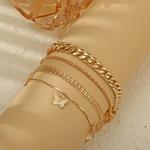 Glimmering druzy bangles-Butterfly Multi String Golden Plated Bracelet