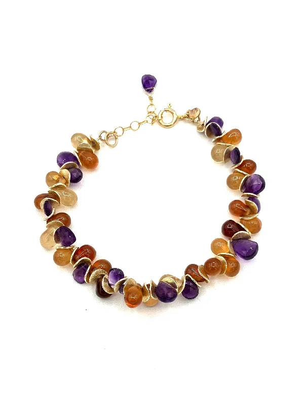 Fluid shape bracelets-Hessonite Garnet/Amethyst Signature Bracelet