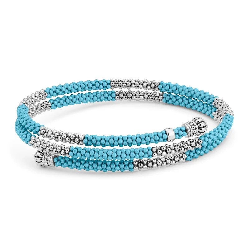 Sleek chain bracelets-Blue Caviar Blue Ceramic Beaded Wrap Bracelet