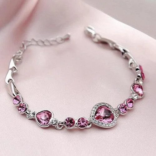 Satin finish bracelets-Crystal Heart Silver Plated Charm Bracelet