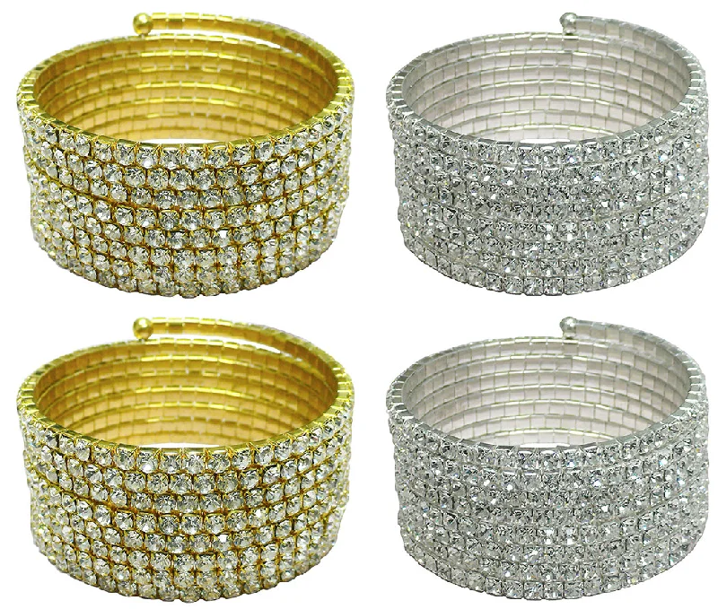 Crafted artisan bangles-Set of 3&4 Brand JCGY Crystal Spiral Bracelets 8 Strands of Crystal Spirals Bridal, Parties 5614-3&