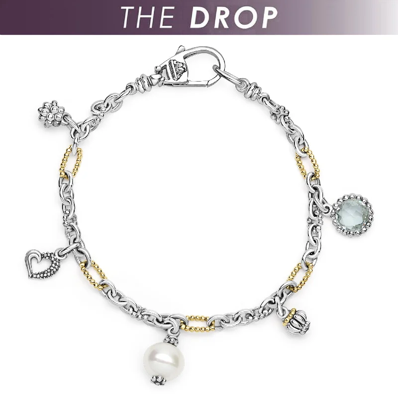 Ethnic bead bangles-Signature Caviar The Drop Two-Tone Pearl and Prasiolite Charm Bracelet