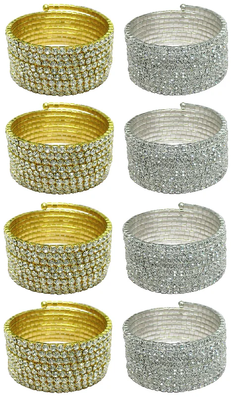 Retro cameo bangles-Set of 6 & Set of 8 Brand jcgy Crystal Spiral Bracelet 8 Strands Crystal Spirals Bridal,  Parties 5614-6-8