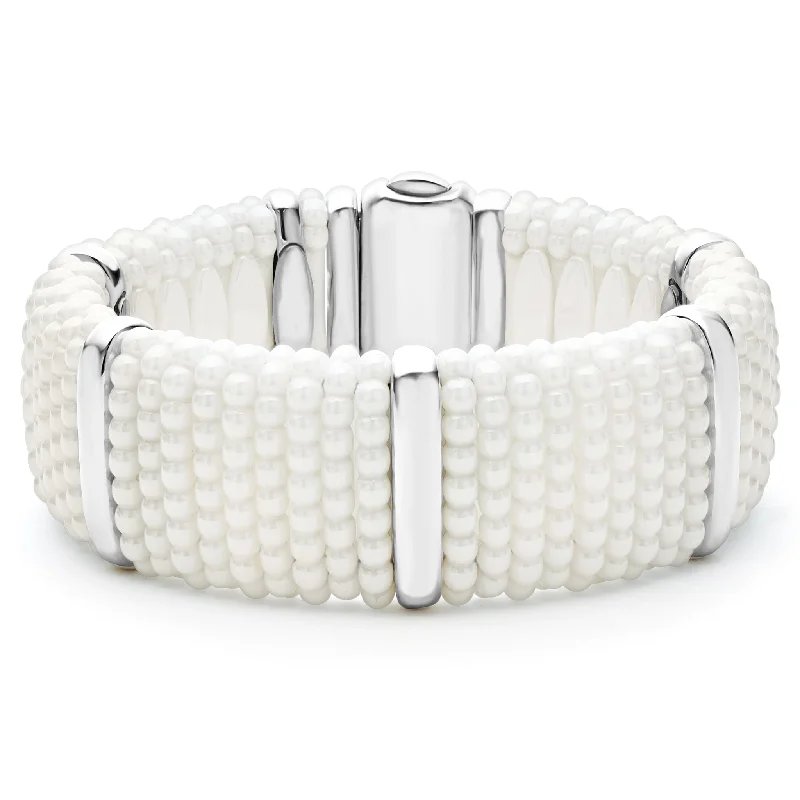 Stretch string bracelets-White Caviar White Silver Station Statement Ceramic Caviar Bracelet | 23mm